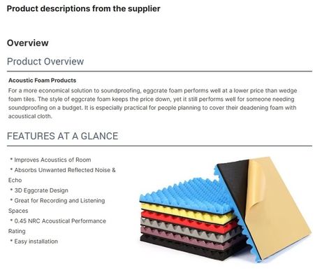 14 à 60 kg/m3 Densité Mousse d'absorption sonore de conception moderne pour l'isolation acoustique de studio