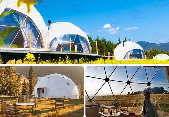 Maison de ferme extérieure rond Glamping Dome Tente avec couleur personnalisée Maison de luxe salle de bain